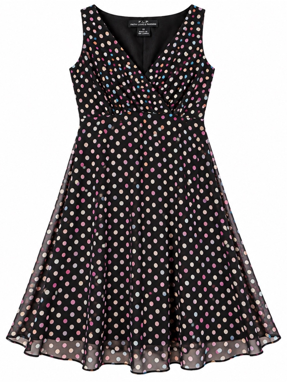 Black Polka Dot Midi Dress with Pink and Light Blue Dots